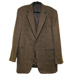 VTG Burberry Houndstooth plaid brown blazer jacket 43L vintage retro